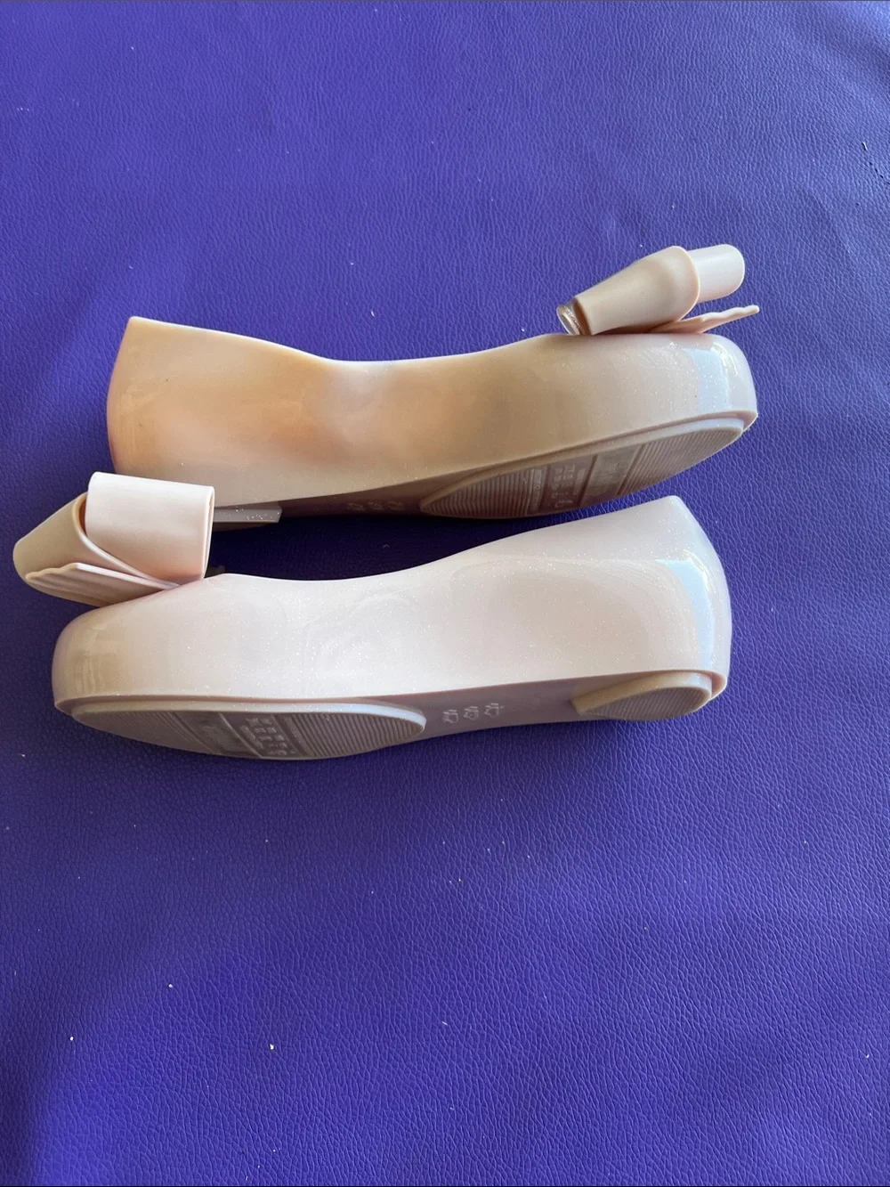 Mini Melissa Blush Pink Bow Peep-Toe Flats with Shimmer Accent